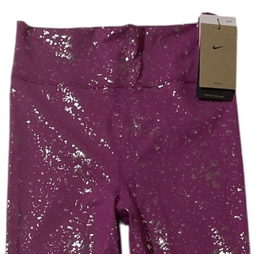 Nike One Dri-FIT Training Leggings Big Kids Girls XL Purple Metallic Silver New